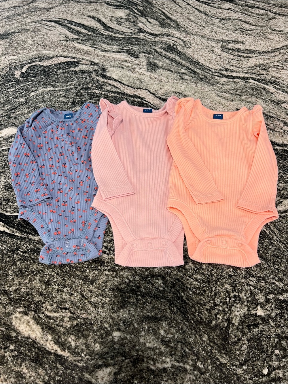Old Navy Ribbed Long-Sleeve Baby Bodysuit Set - Blue, Light Pink & Peach